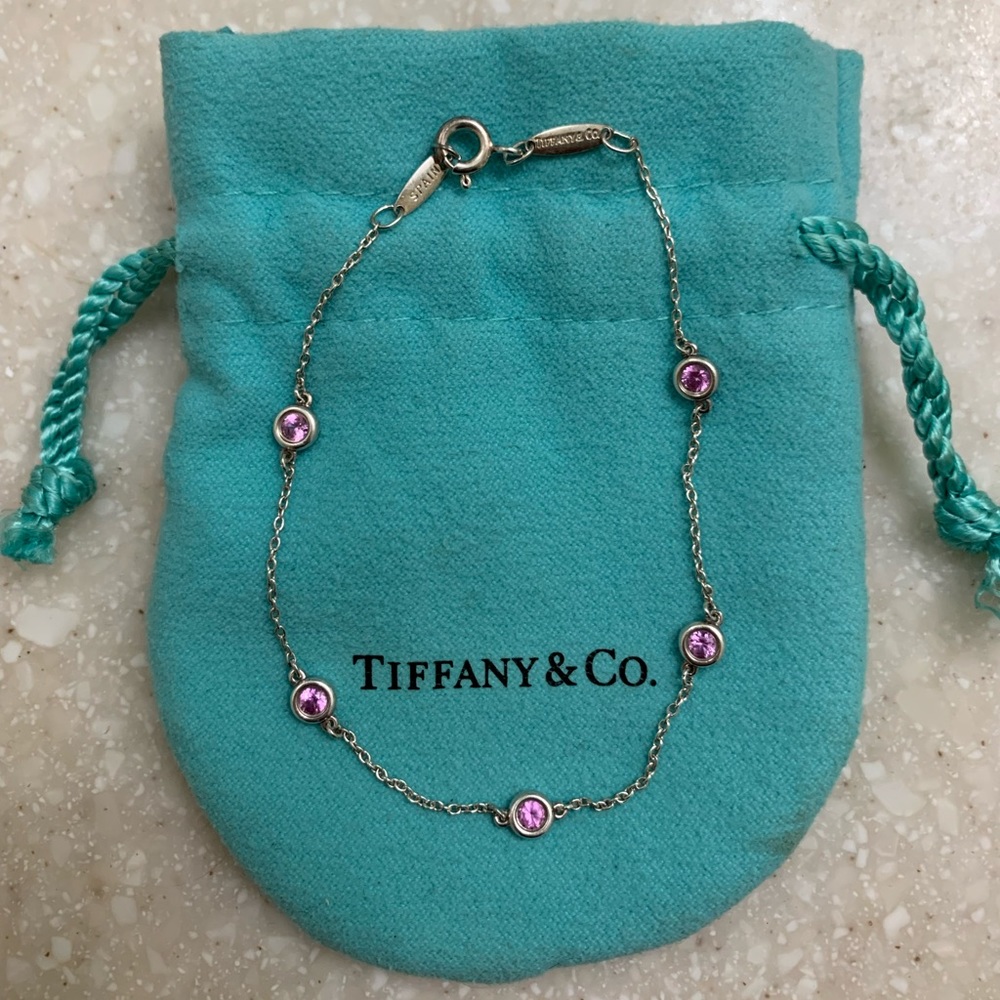 Tiffany & Co Elsa Peretti By The Yard 5 Pink Sapphire Sterling Silver Bracelet